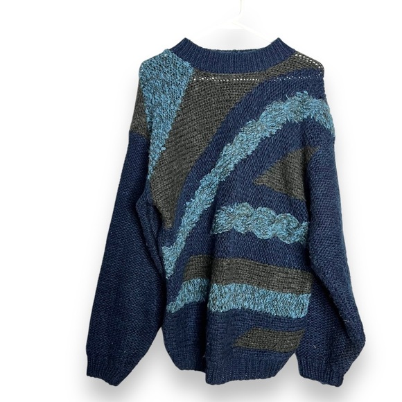 Street Scenes Vintage '90s Chunky Knit Oversized Sweater Geometric Size S Blue - Picture 1 of 7
